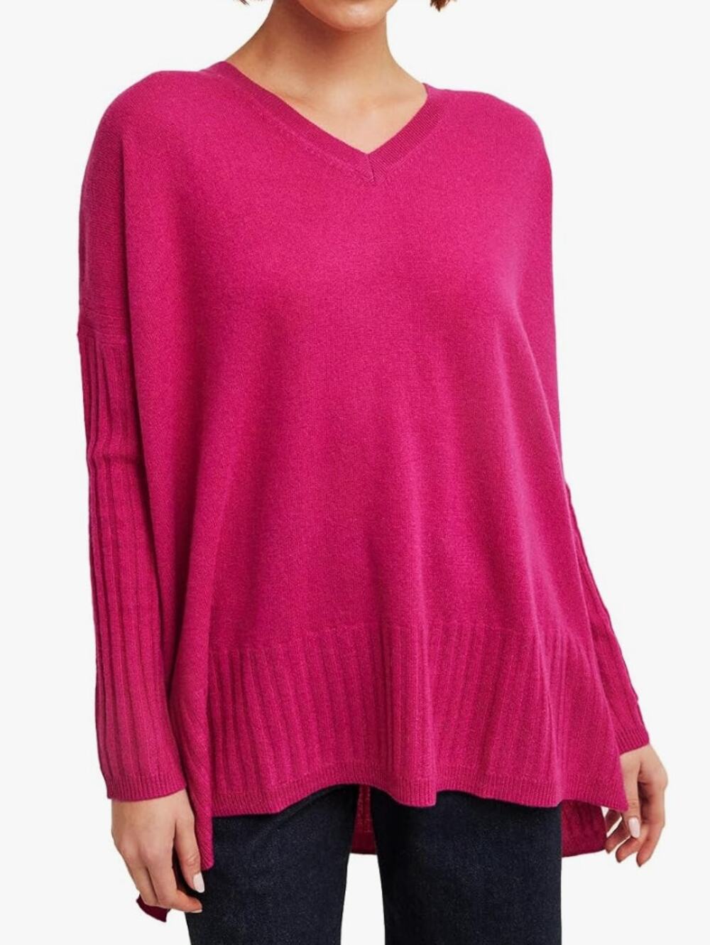 NAADAM V-Neck Boyfriend Pullover Sweater Cashmere Pink Hibiscus Large